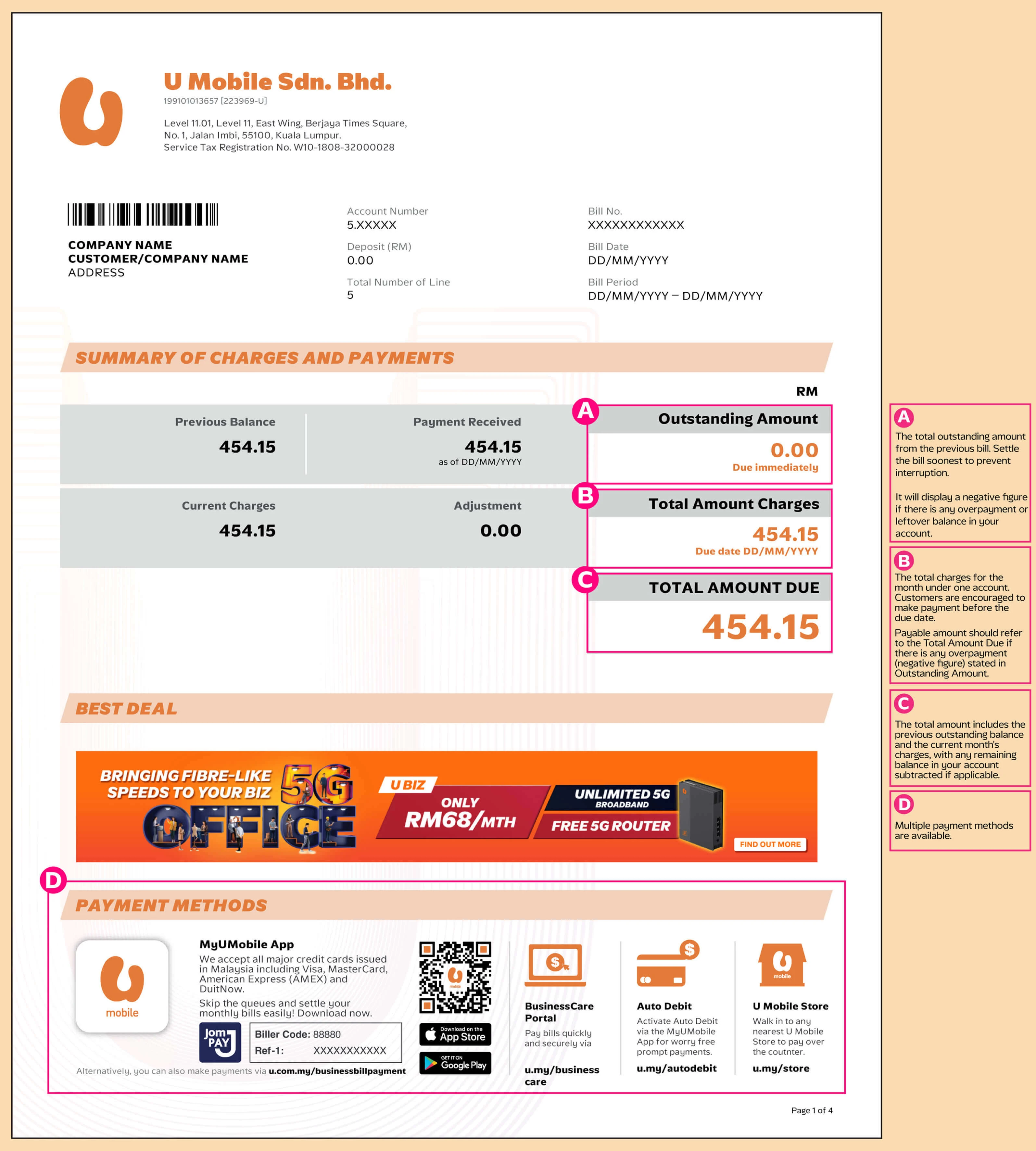 Postpaid Business Postpaid bill statement Step 1 Banner U Mobile